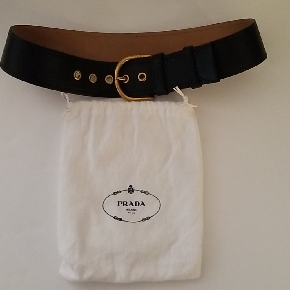 Authentic PRADA Black Leather Belt